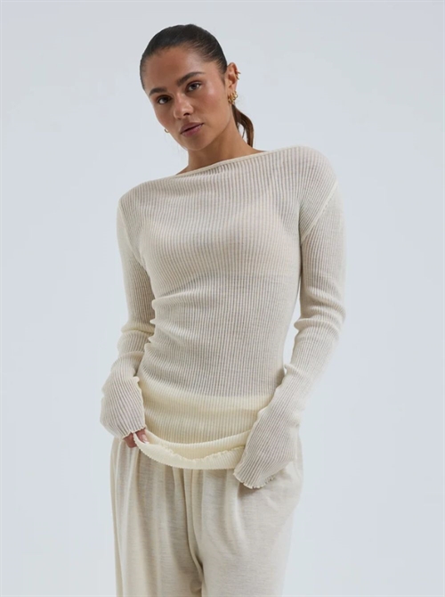 SEAMLESS BASIC ELEGANT ONE SIZE MERINO WOOL BLOUSE BEIGE